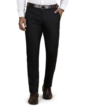 men checked slim fit flat-front trousers