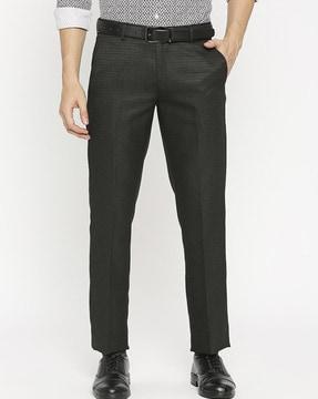 men checked slim fit flat-front trousers