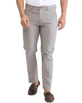 men checked slim fit flat-front trousers