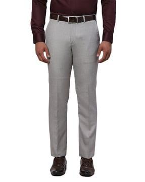 men checked slim fit flat-front trousers