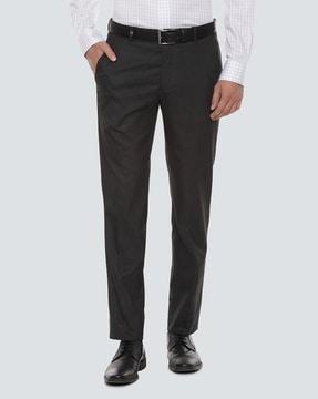 men checked slim fit flat-front trousers