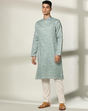 men checked slim fit kurta