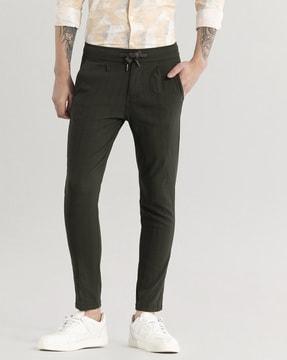 men checked slim fit pleated pants