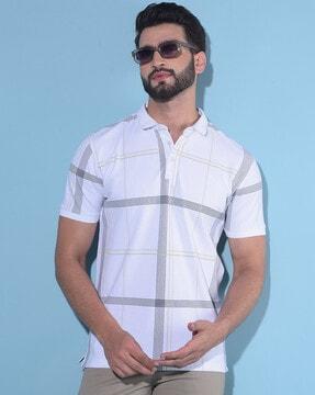 men checked slim fit polo t-shirt with short sleeves