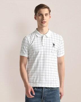 men checked slim fit polo t-shirt