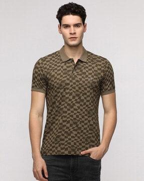 men checked slim fit polo t-shirt