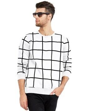 men checked slim fit round-neck t-shirt