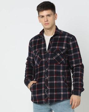 men checked slim fit shacket