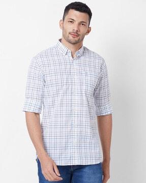 men checked slim fit shirt with button-down collar