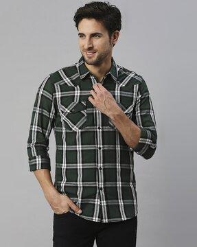 men checked slim fit shirt with flap pockets