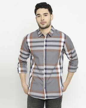 men checked slim fit shirt with full sleeves