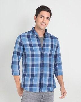 men checked slim fit shirt with patch pocket