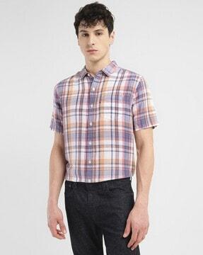 men checked slim fit shirt with patch pocket