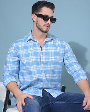 men checked slim fit shirt with patch pocket