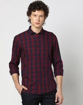 men checked slim fit shirt with patch pocket