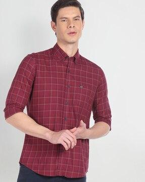 men checked slim fit shirt with patch pocket