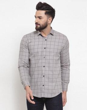 men checked slim fit shirt