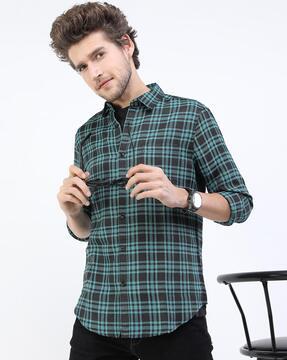 men checked slim fit shirt