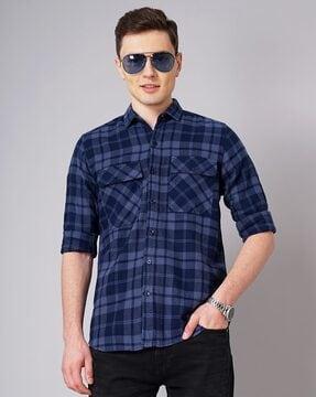 men checked slim fit shirt