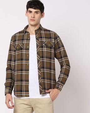 men checked slim fit shirt