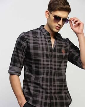 men checked slim fit shirt