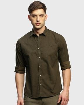 men checked slim fit shirt