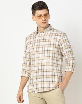 men checked slim fit shirt