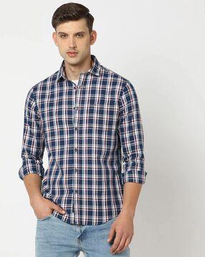 men checked slim fit shirt