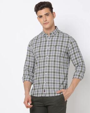 men checked slim fit shirt