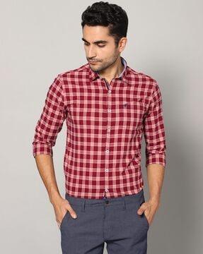 men checked slim fit shirt