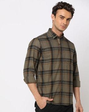 men checked slim fit shirt