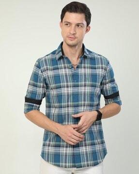 men checked slim fit shirt