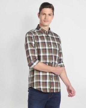 men checked slim fit shirt