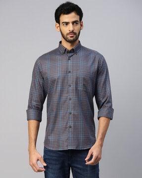 men checked slim fit shirt