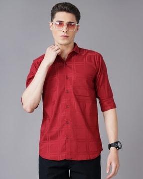 men checked slim fit shirt