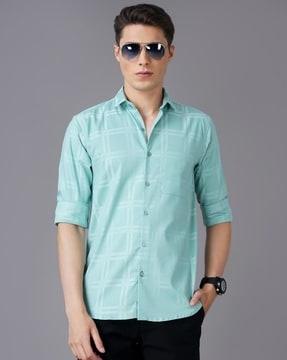 men checked slim fit shirt