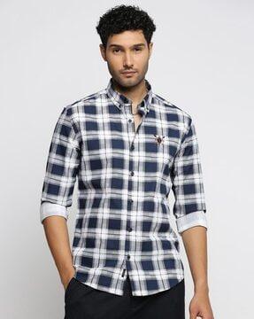 men checked slim-fit shirt