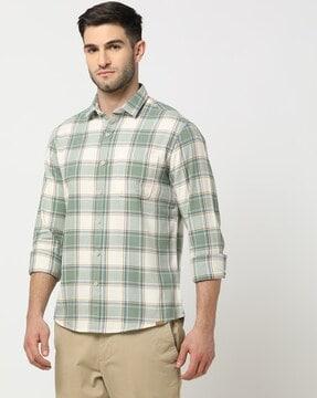 men checked slim fit shirt