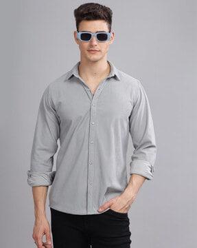 men checked slim fit shirt