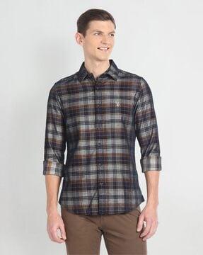 men checked slim fit shirt