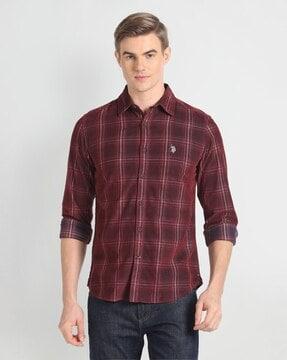 men checked slim fit shirt