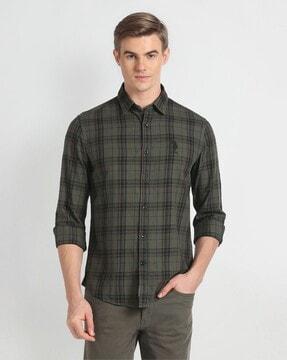 men checked slim fit shirt