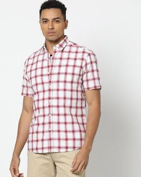 men checked slim fit shirt