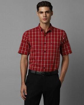 men checked slim fit shirt