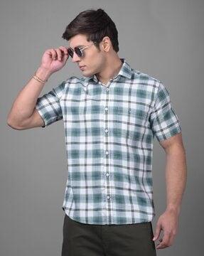 men checked slim fit shirt