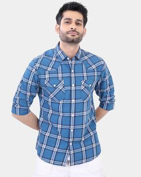 men checked slim fit shirt