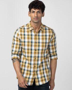 men checked slim fit shirt