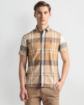 men checked slim fit shirt