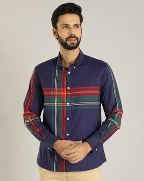 men checked slim fit shirt