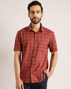 men checked slim fit shirt